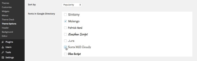 Select Google Web Fonts