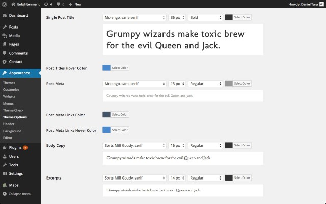 Google Web Fonts Typography Sections