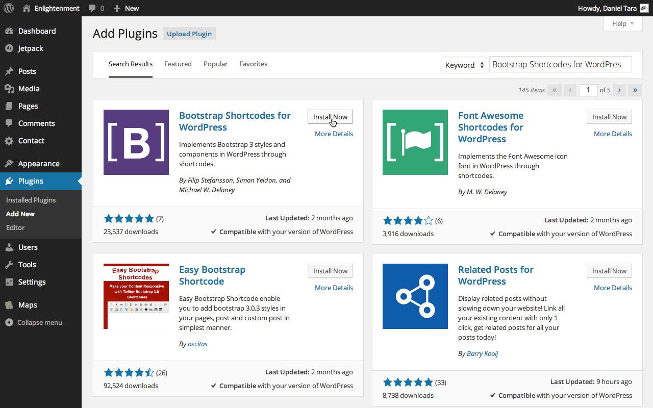 Install Bootstrap Shortcodes for WordPress Plugin